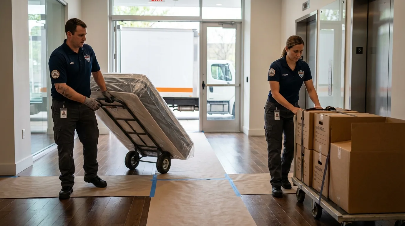 Professional apartment movers loading elevator in Galax, VA